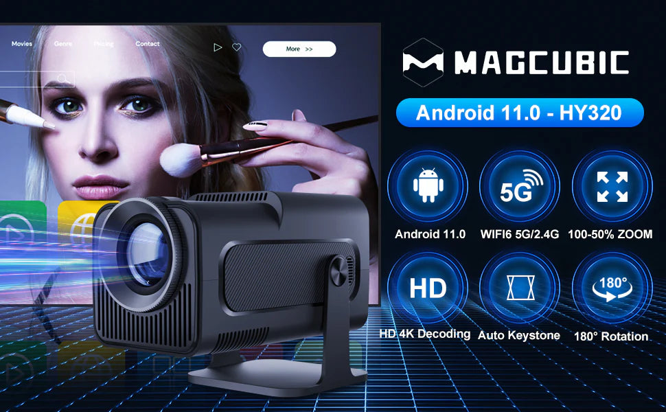 HY320 Portable Projector, 4K FHD Natvie 1080P Smart Projector