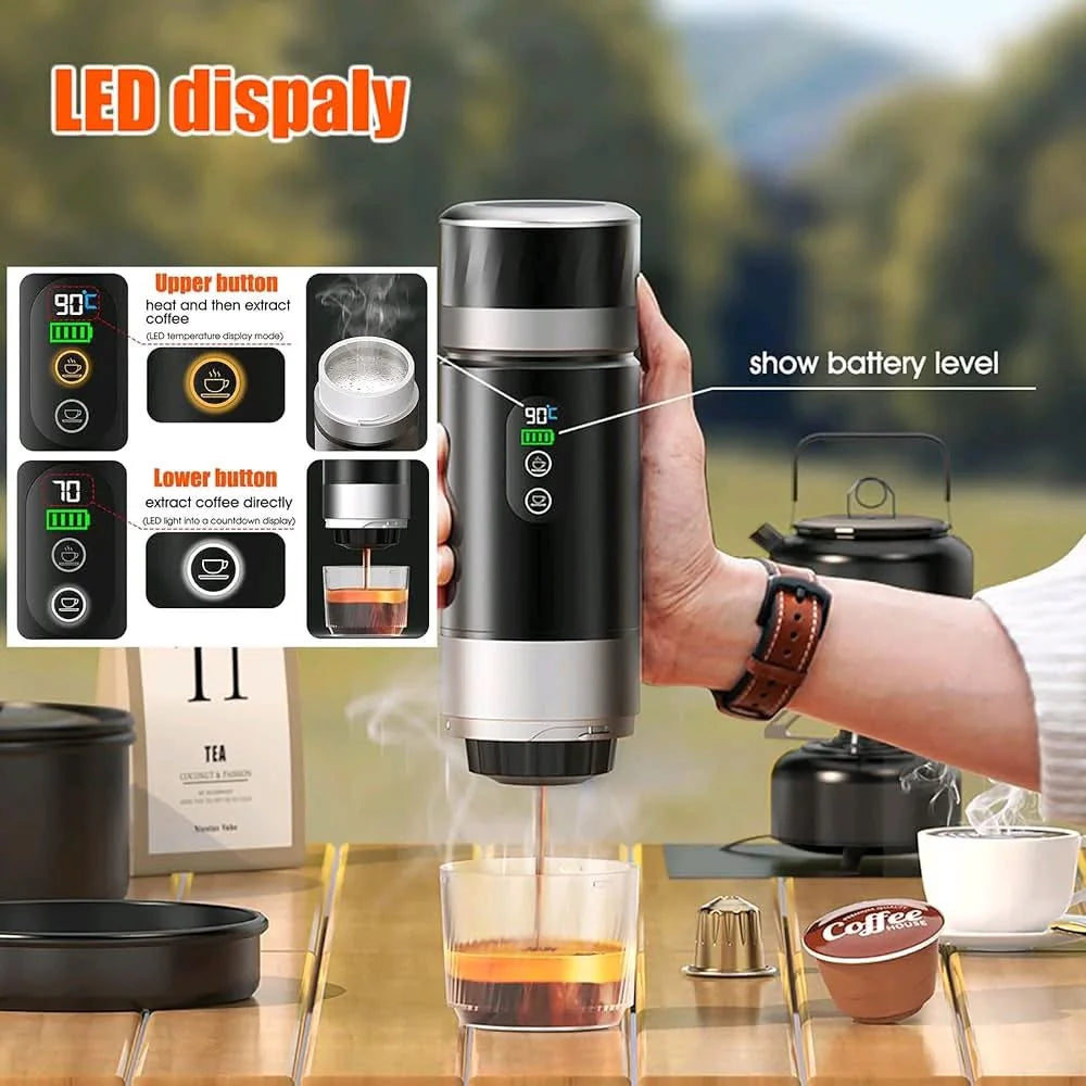 Cafetière portable VHV, cafetière de voyage 3 en 1 – Sans fil et auto-chauffante – avec batterie 7500 mAh, pression 20 bars – Convient à diverses occasions et cadeaux (Vert)