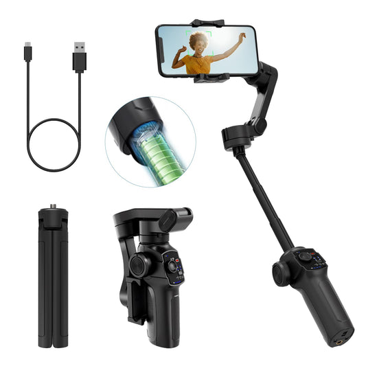 Comitok L9, stabilisateur de cardan pour smartphone, tige d'extension et trépied intégrés, stabilisateur de support pour iPhone, portable et pliable, cardan de suivi visage/objet pour Android et