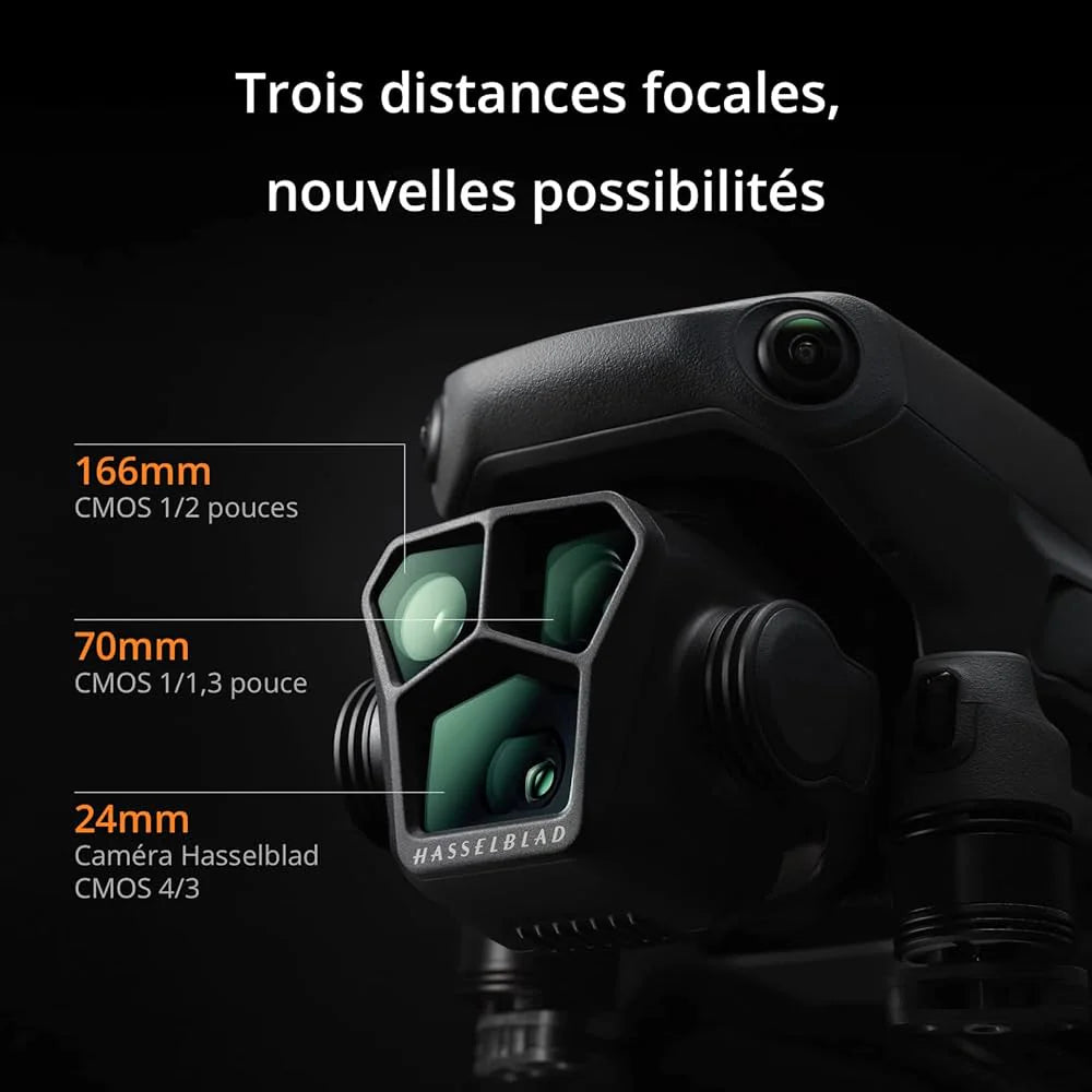DJI Mavic 3 Pro avec DJI RC (radiocommande avec écran), Drone phare à trois caméra avec caméra Hasselblad CMOS 4/3, Temps de vol 43 min et Transmission vidéo HD 15 km