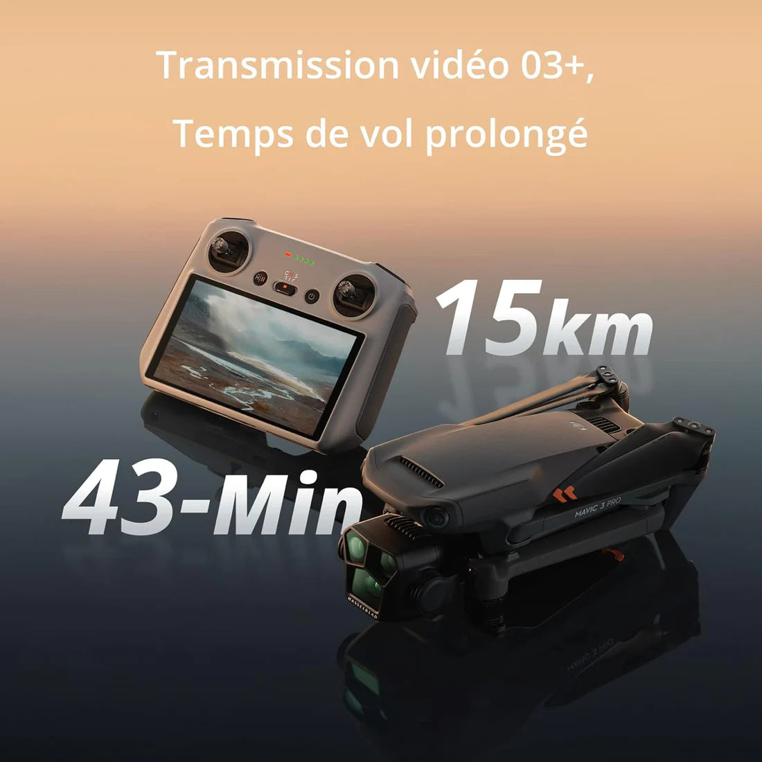 DJI Mavic 3 Pro avec DJI RC (radiocommande avec écran), Drone phare à trois caméra avec caméra Hasselblad CMOS 4/3, Temps de vol 43 min et Transmission vidéo HD 15 km