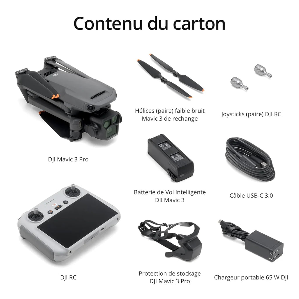 DJI Mavic 3 Pro avec DJI RC (radiocommande avec écran), Drone phare à trois caméra avec caméra Hasselblad CMOS 4/3, Temps de vol 43 min et Transmission vidéo HD 15 km