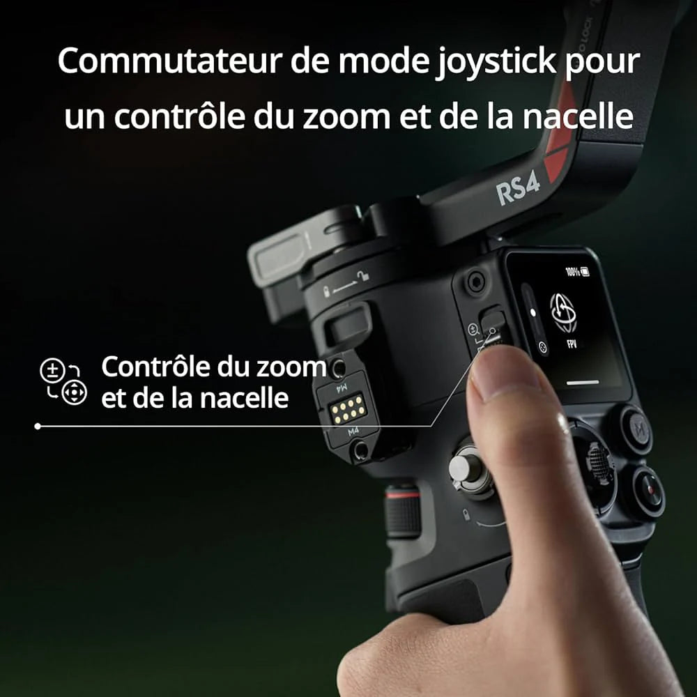DJI RS 4, Stabilisateur de Nacelle à 3 Axes pour Caméras DSLR et sans Miroir Canon/Sony/Panasonic/Nikon/Fujifilm, Prise Verticale Native, Joystick à 2 Modes, Bras en Téflon + Moteur Focus Pro
