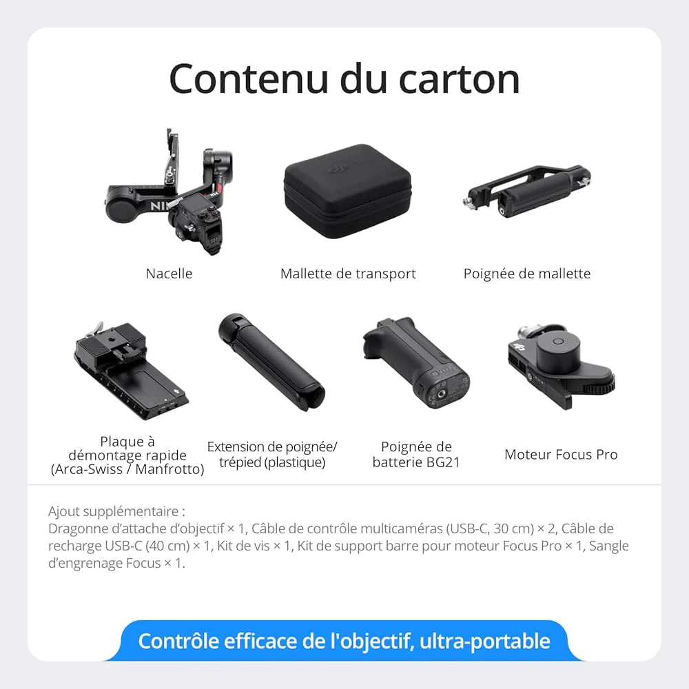 DJI RS 4, Stabilisateur de Nacelle à 3 Axes pour Caméras DSLR et sans Miroir Canon/Sony/Panasonic/Nikon/Fujifilm, Prise Verticale Native, Joystick à 2 Modes, Bras en Téflon + Moteur Focus Pro