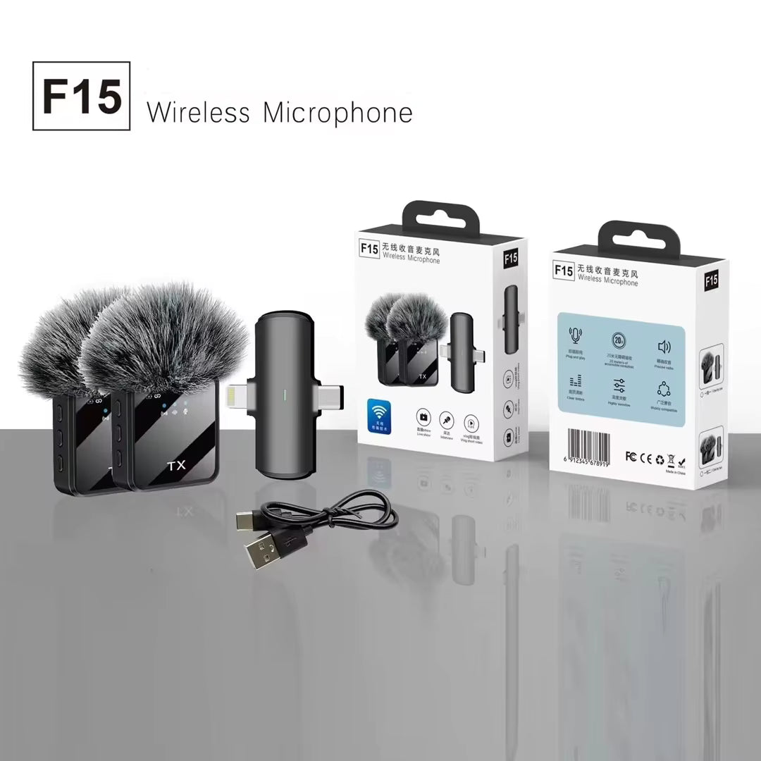 F15-2 nouveau 2Mic spécial sans fil Lavalier Microphone Radio Intelligent réduction du bruit réverbération téléphone portable Microphone en direct
