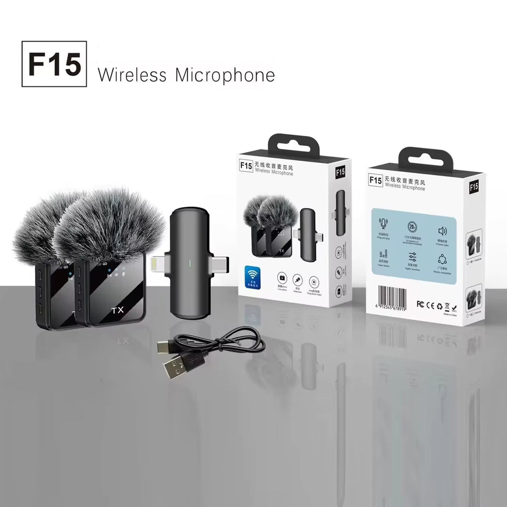 F15-2 nouveau 2Mic spécial sans fil Lavalier Microphone Radio Intelligent réduction du bruit réverbération téléphone portable Microphone en direct