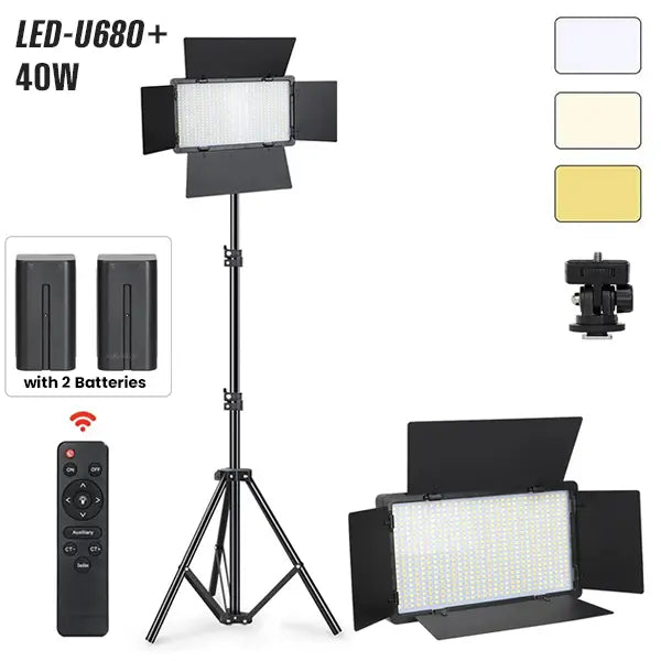 Led 680 Lampe de studio photographie LED 50 W - 2 batteries + Trépied - Large