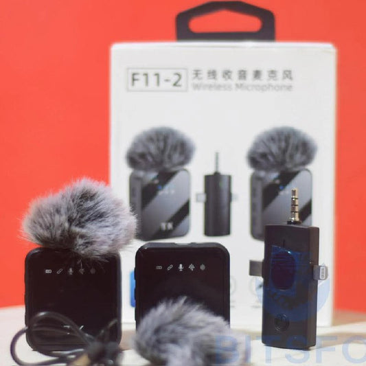 Microphone sans fil F11 2:1 pour iPhone, Android et appareil photo