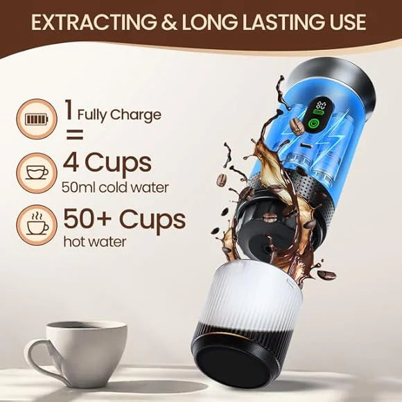 Machine à café portable - Machine à expresso électrique - Compatible avec capsules de café et poudre de café - Chauffage instantané - Mini machine à café pour le camping et les voyages - Noir