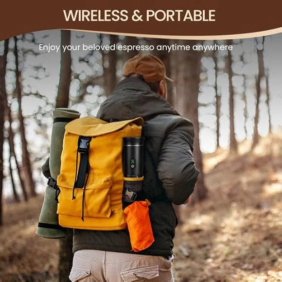 Machine à café portable - Machine à expresso électrique - Compatible avec capsules de café et poudre de café - Chauffage instantané - Mini machine à café pour le camping et les voyages - Noir