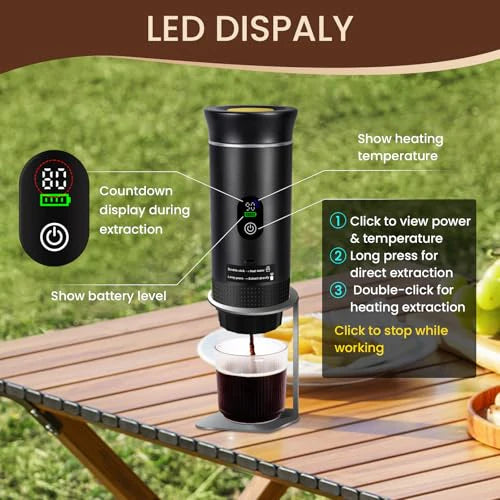 Machine à café portable - Machine à expresso électrique - Compatible avec capsules de café et poudre de café - Chauffage instantané - Mini machine à café pour le camping et les voyages - Noir