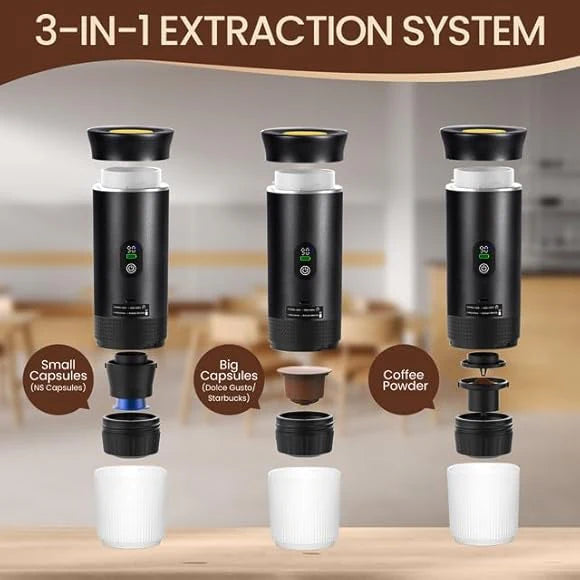 Machine à café portable - Machine à expresso électrique - Compatible avec capsules de café et poudre de café - Chauffage instantané - Mini machine à café pour le camping et les voyages - Noir