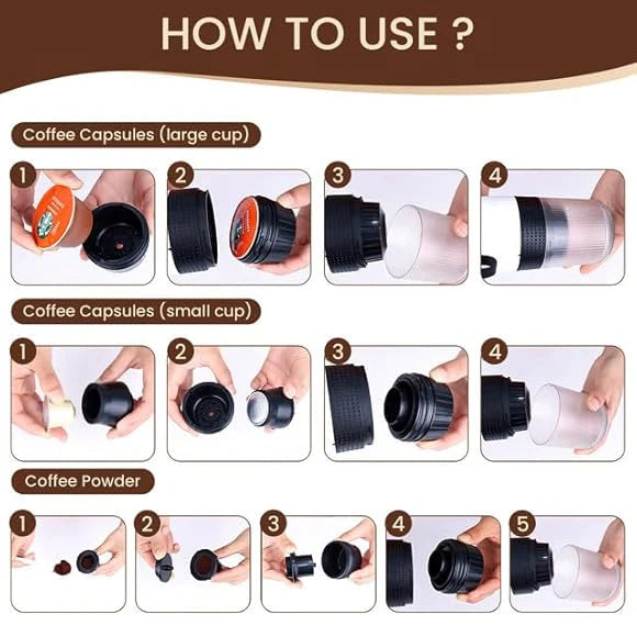 Machine à café portable - Machine à expresso électrique - Compatible avec capsules de café et poudre de café - Chauffage instantané - Mini machine à café pour le camping et les voyages - Noir