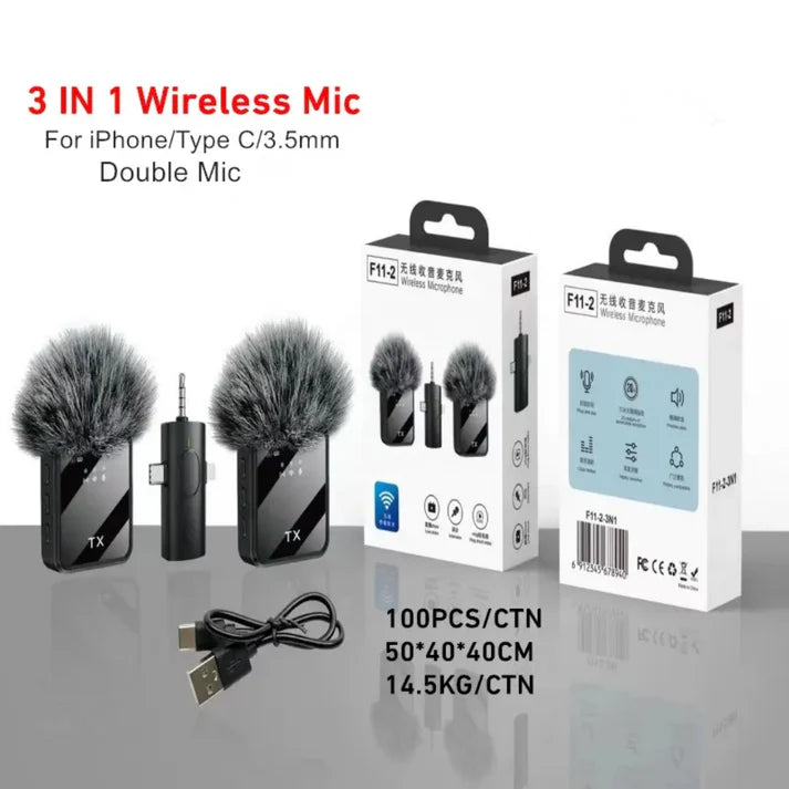 Microphone F11-2 sans fil 3 en 1 pour Téléphone et Ordinateur
