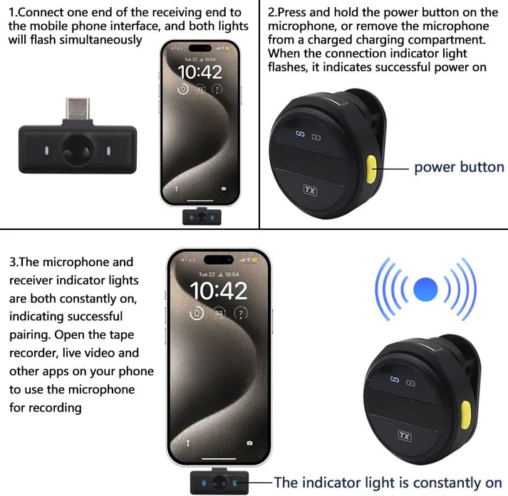 SX21 - Microphone Cravate sans Fil pour Téléphone Android & iPhone