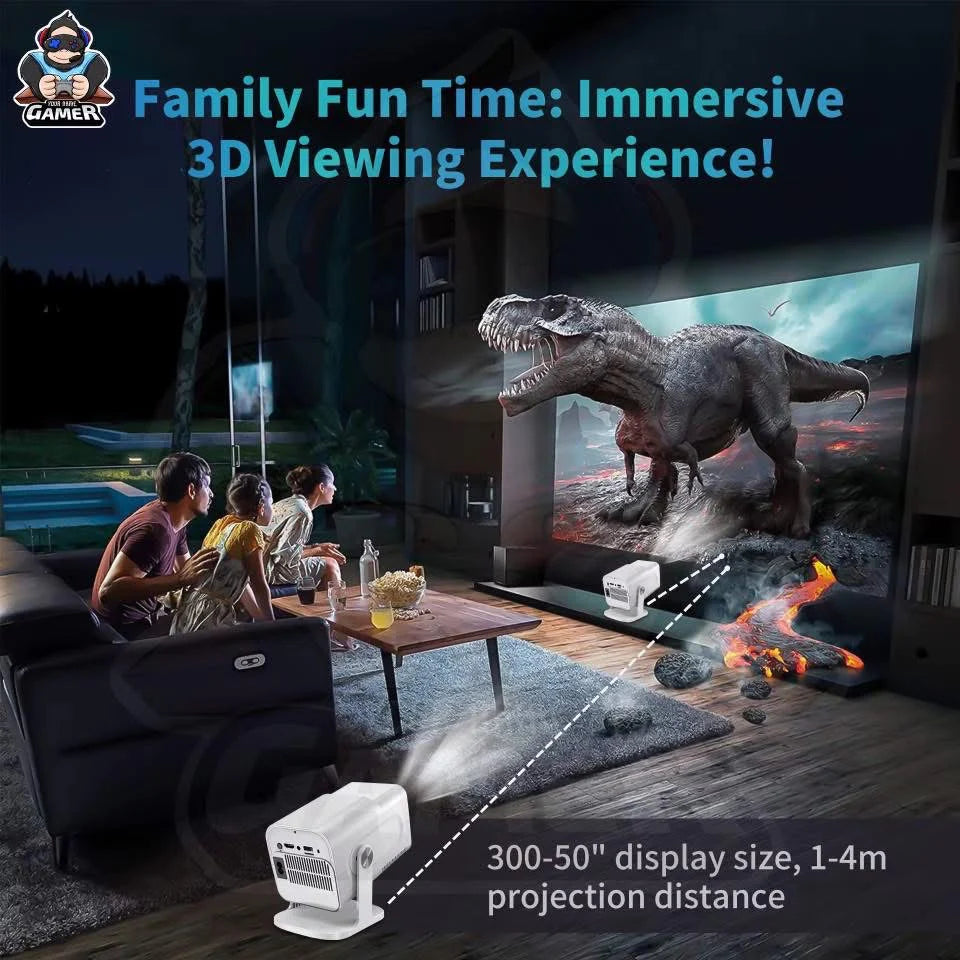 Projecteur et jeu HCS350 Pro, projecteur de jeu intelligent rétro 4K 1280 * 1080P intégré 30000 jeux, jeu vidéo portable avec 2 manettes sans fil, 5G WiFi Bluetooth, HDMI, Android 12, home cinéma, bureau