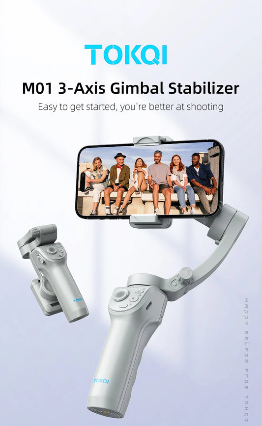 TOKQI M01 Stabilisateur de téléphone à cardan portable avec lumière de remplissage pour Smartphone et iphone