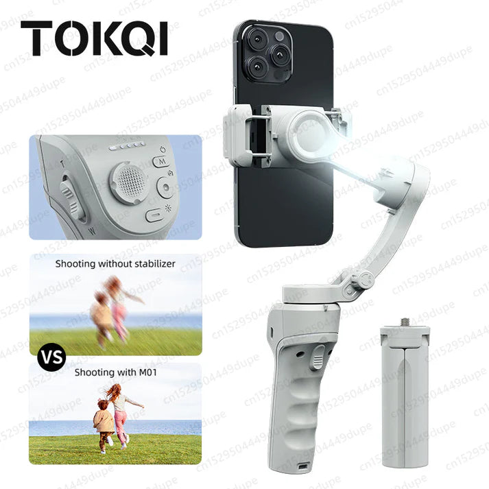 TOKQI M01 Support de téléphone à cardan 3 axes portable Stabilisateur d'enregistrement vidéo anti-tremblement pour smartphones, Vlogs, Tiktok, Yotube.