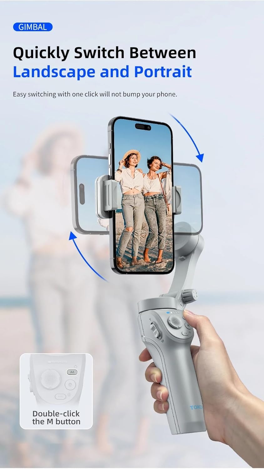 TOKQI M01 Support de téléphone à cardan 3 axes portable Stabilisateur d'enregistrement vidéo anti-tremblement pour smartphones, Vlogs, Tiktok, Yotube.