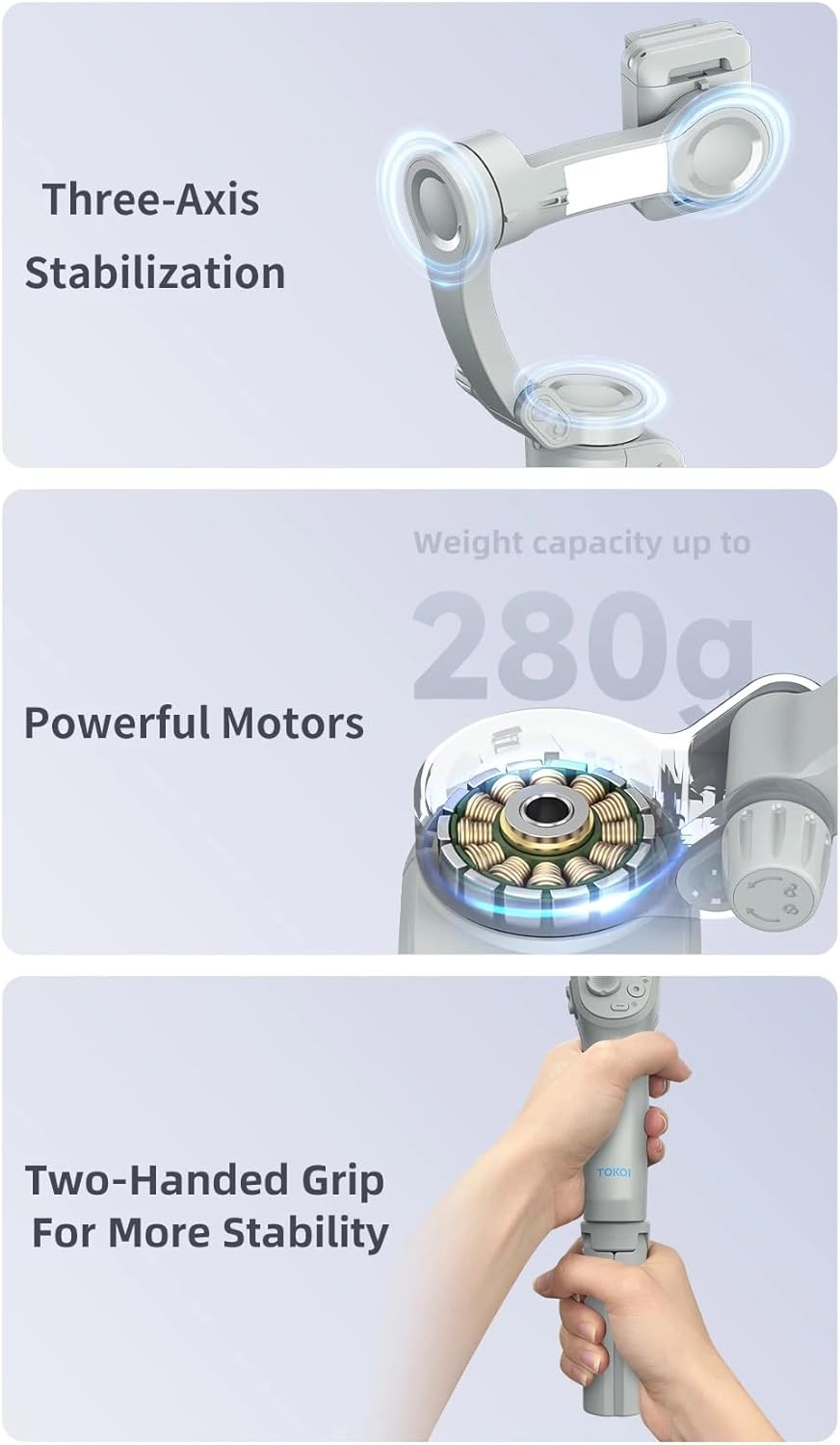 TOKQI M01 Support de téléphone à cardan 3 axes portable Stabilisateur d'enregistrement vidéo anti-tremblement pour smartphones, Vlogs, Tiktok, Yotube.