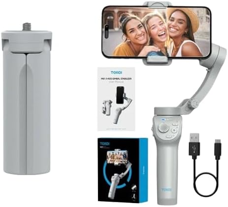 TOKQI M01 Support de téléphone à cardan 3 axes portable Stabilisateur d'enregistrement vidéo anti-tremblement pour smartphones, Vlogs, Tiktok, Yotube.