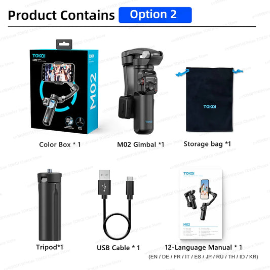 TOKQI M02 AI Stabilisateur portatif à 3 axes pour téléphone, anti-secousses avec contrôle gestuel, télécommande